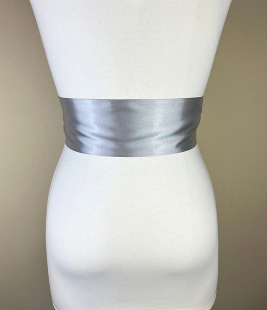 Bright Silver Satin Sash, Silver Sash Belt, Wide Silver Wedding Dress Sash, Silver Bridal Sash, Silver Satin Sash Belt, Satin Swank