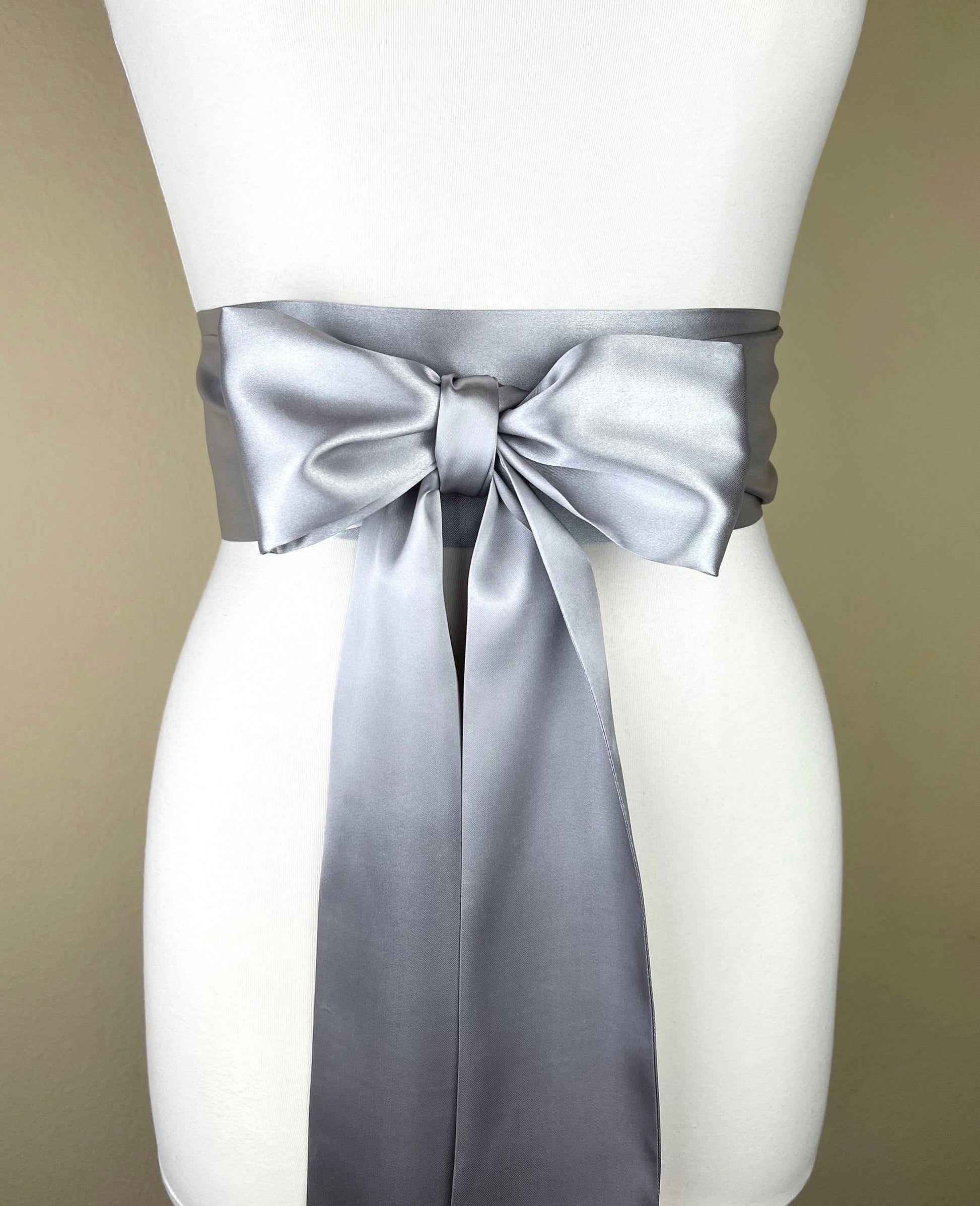 Bright Silver Sash, Silver Satin Sash, Silver Obi Wrap Belt, Long Silver Sash Belt, Wedding Accessories, Silver Wedding Sash, Satin Swank