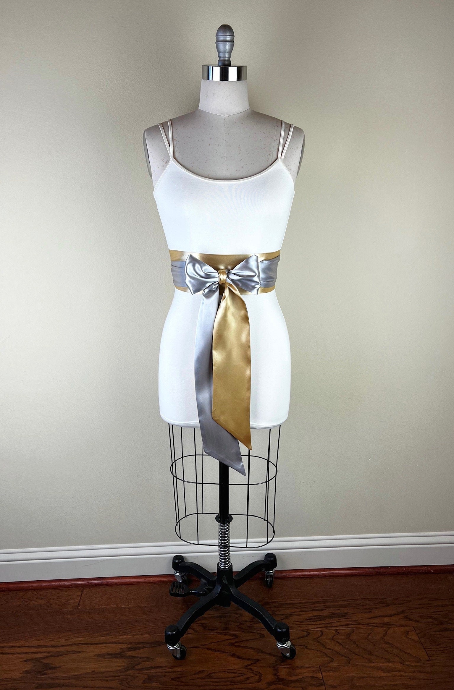 Gold & Silver Sash, Satin Sash, Silver and Gold Sash Belt, Silver Satin Sash, Gold Satin Sash, Silver Gold Wedding Dress Sash, Satin Swank