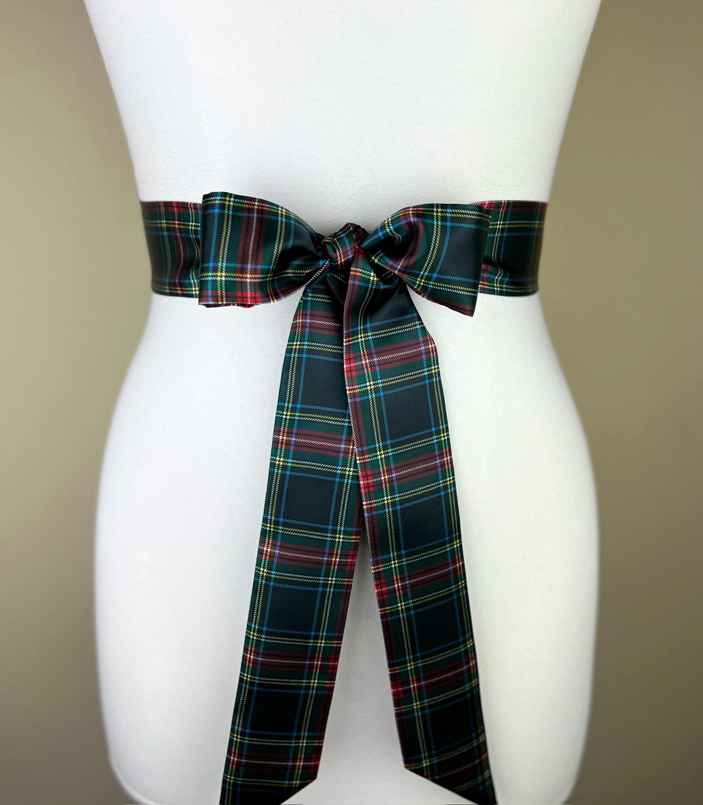 Narrow Black Royal Stewart Satin Sash, Black Plaid Sash Belt, Black Royal Stewart Tartan, Holiday Sash Belt, Black & Red Plaid, Satin Swank