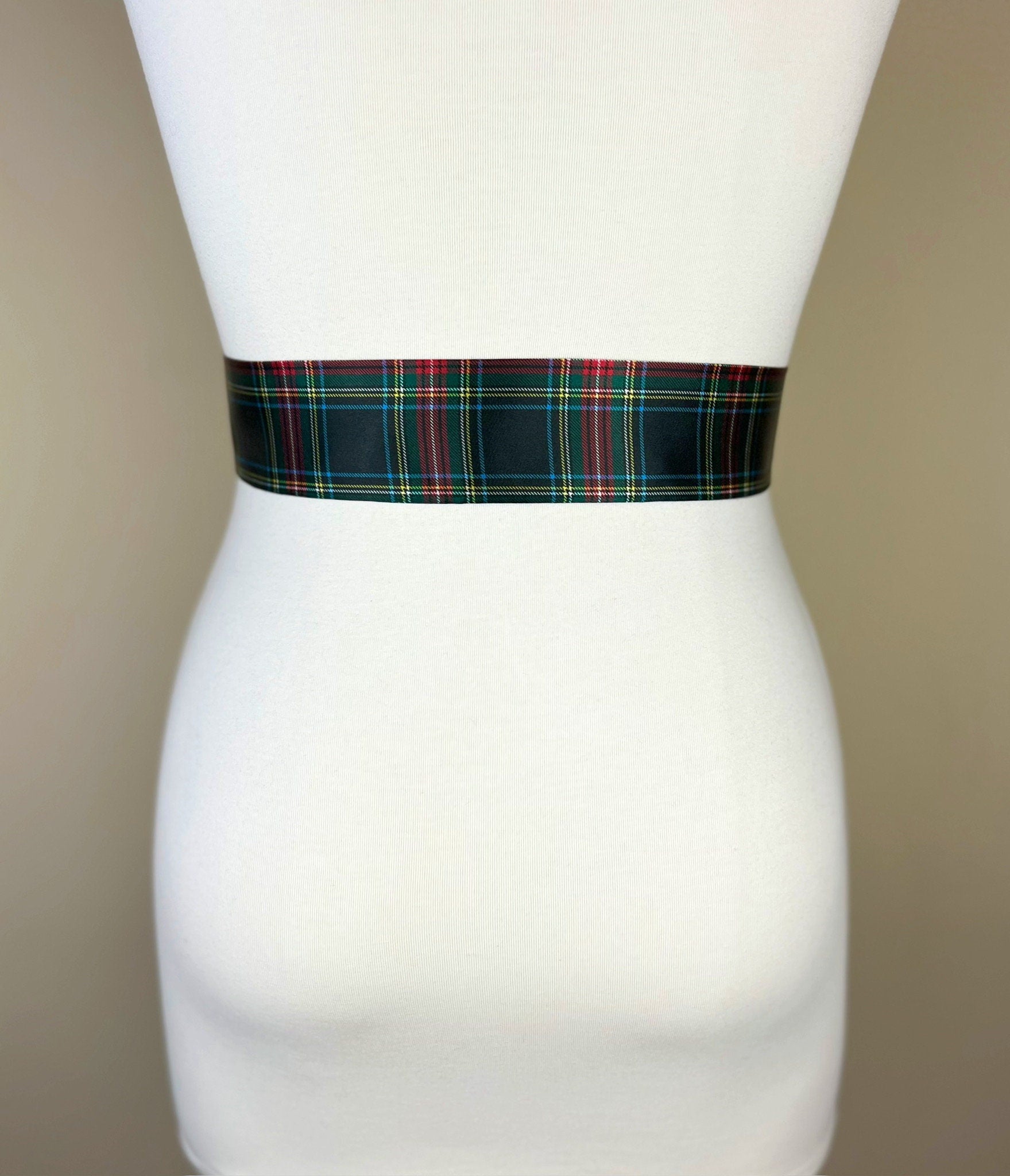 Narrow Black Royal Stewart Satin Sash, Black Plaid Sash Belt, Black Royal Stewart Tartan, Holiday Sash Belt, Black & Red Plaid, Satin Swank