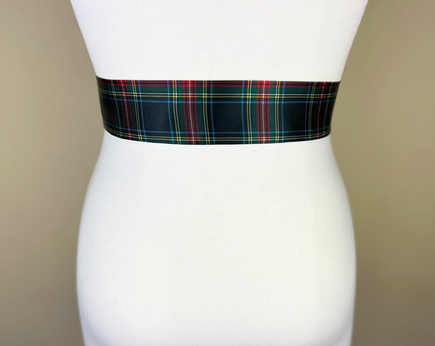 Narrow Black Royal Stewart Satin Sash, Black Plaid Sash Belt, Black Royal Stewart Tartan, Holiday Sash Belt, Black & Red Plaid, Satin Swank