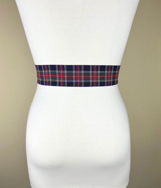 Narrow Navy Tartan Sash, Navy & Red Plaid Sash Belt, Tartan Sash Belt, Plaid Sash, Tartan Plaid Accessories, Navy Plaid Sash, Satin Swank