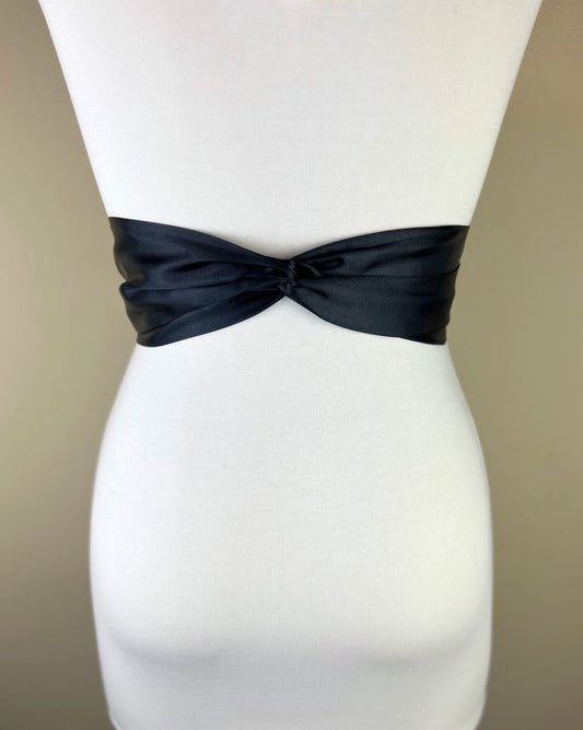 Solid Black Sash, Black Satin Sash, Reversible Double Waist Wrap Belt, Scarf Belt, Obi Sash, Bow Belt, Bridesmaid Wedding Sash, Satin Swank