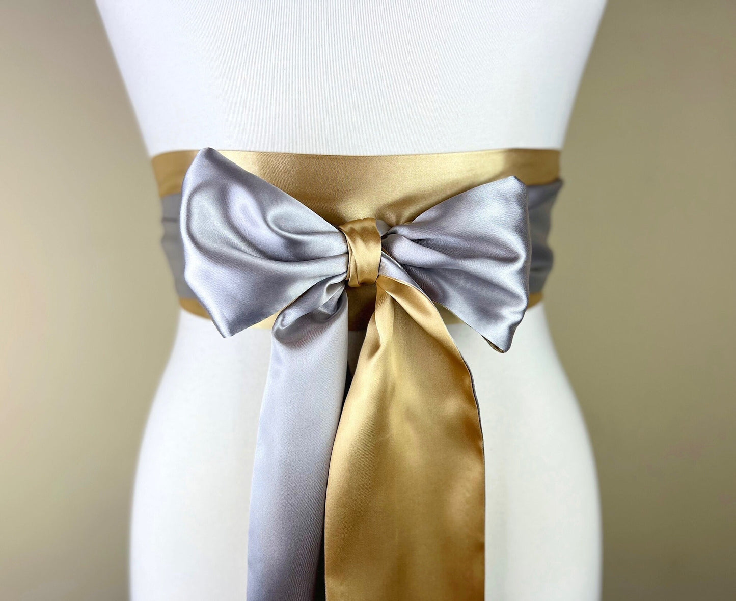 Gold & Silver Sash, Satin Sash, Silver and Gold Sash Belt, Silver Satin Sash, Gold Satin Sash, Silver Gold Wedding Dress Sash, Satin Swank
