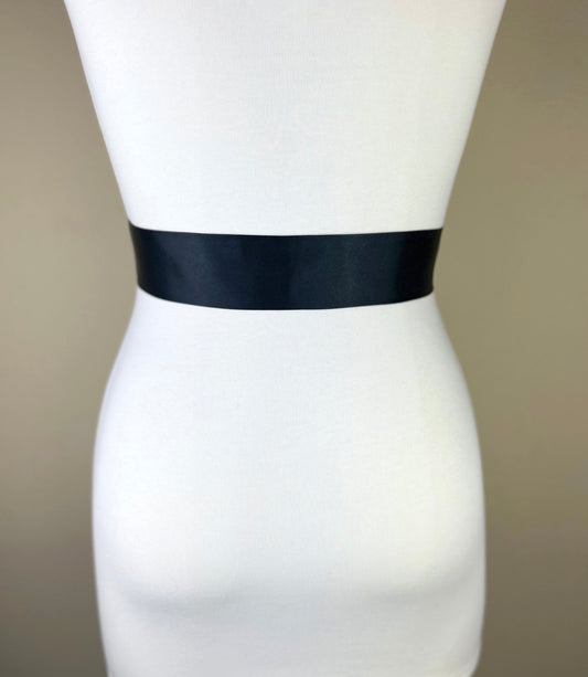 Narrow Black Satin Sash, Narrow Black Sash Belt, Bridesmaid Sash, Black Wedding Dress Sash, Bridal Sash, Wedding Gown, Satin Swank