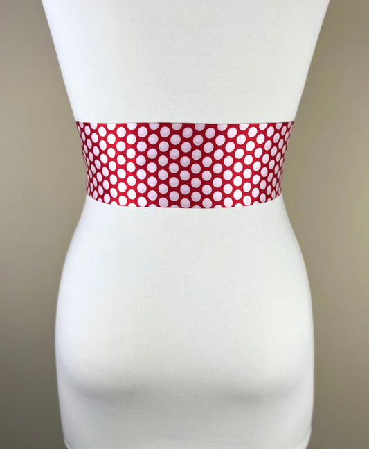 Red & White Polka Dot Sash Belt, Wide Red and White Sash, Red Polka Dot Belt, Satin Sash, Red Dress Sash, Polka Dot Satin Sash, Satin Swank