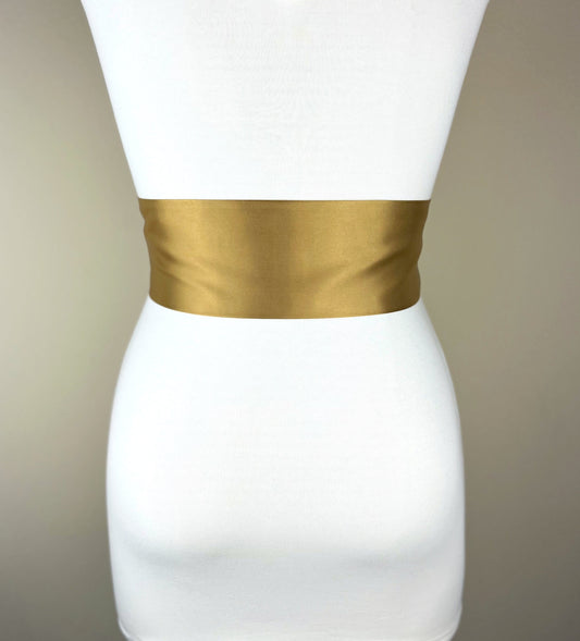 Wide Antique Gold Satin Sash, Dark Gold Sash Belt, Gold Wrap Belt, Deep Gold Wedding Sash, Bridal Sash, Gold Satin Bow Belt, Satin Swank