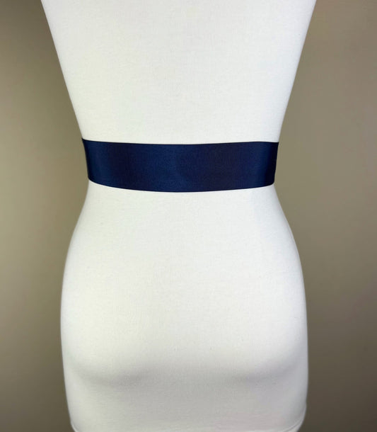 Ribbed Navy Blue Sash Belt, Narrow Navy Satin Sash, Navy Dress Sash, Bridal Sash, Navy Wedding Sash Belt, Textured Navy Sash, Satin Swank