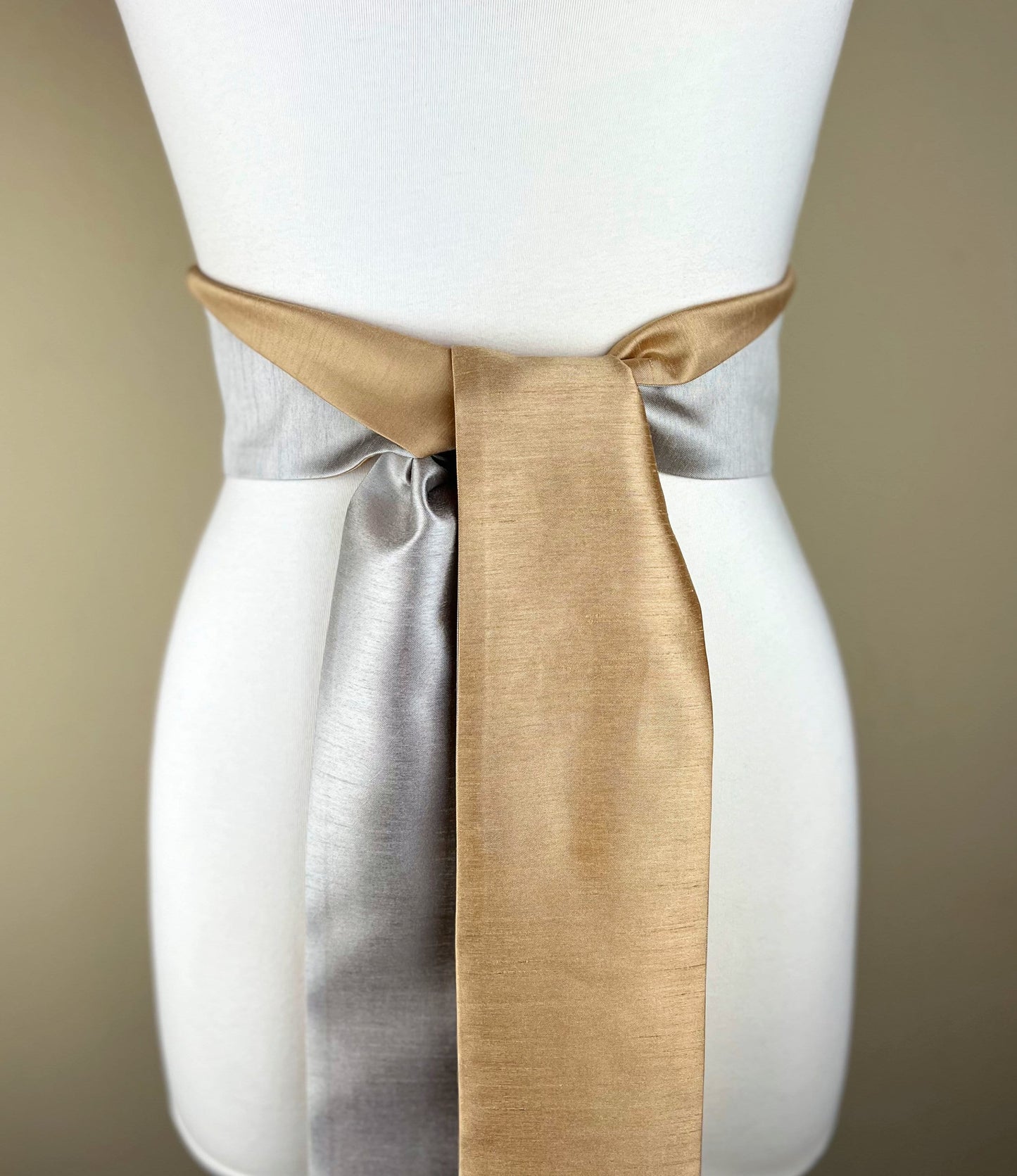 Wide Textured Gold & Silver Sash Belt, Silver and Gold Dupioni Sash, Two-Tone Dress Sash, Fabric Belt, Silver Gold Wedding, Satin Swank