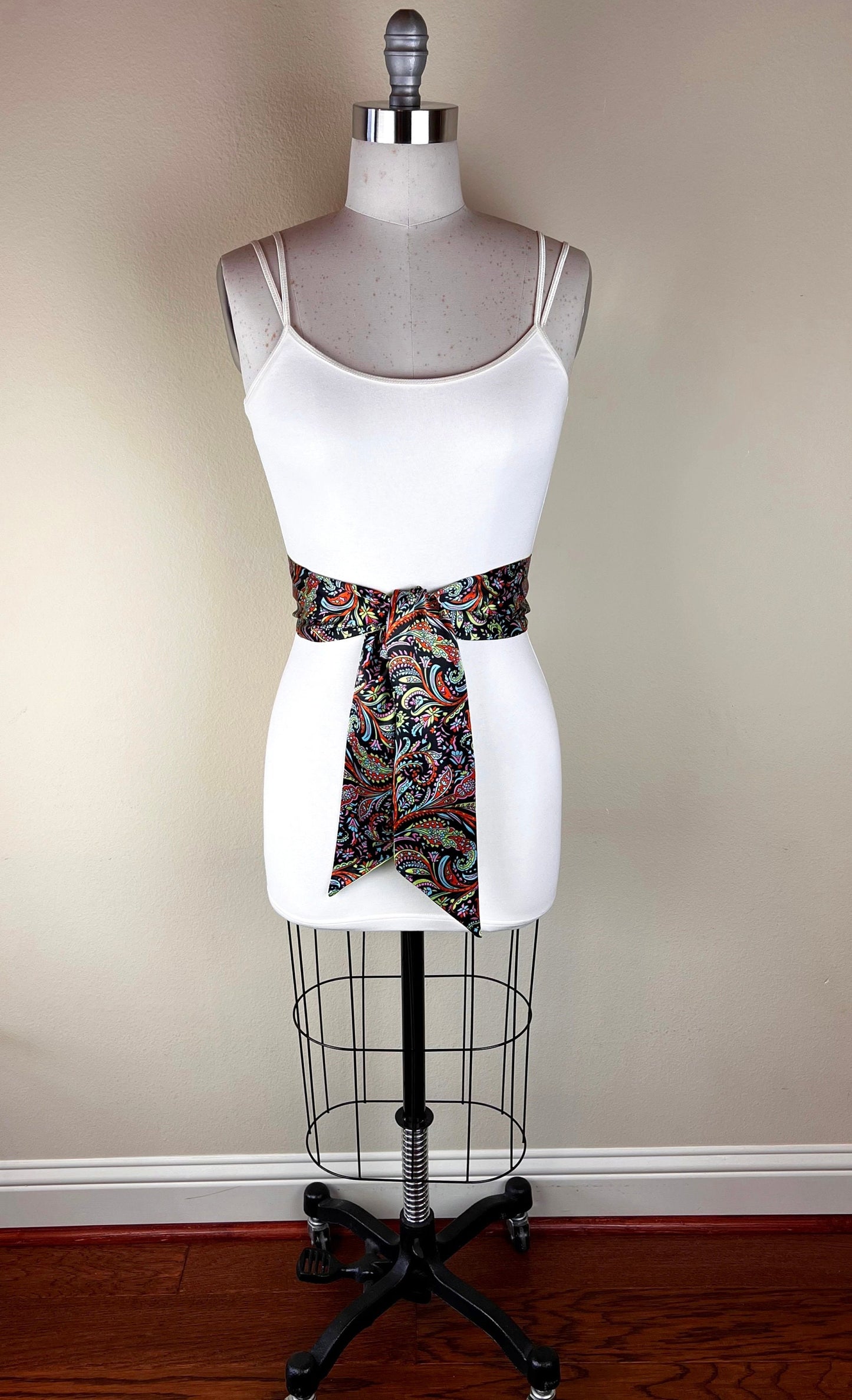 Wide Black Floral Sash, Black Satin Sash, Flourish Print Sash, Black Dress Sash, Floral Print Sash, Floral Satin Sash Belt, Satin Swank