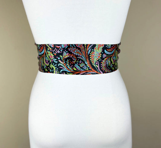 Wide Black Floral Sash, Black Satin Sash, Flourish Print Sash, Black Dress Sash, Floral Print Sash, Floral Satin Sash Belt, Satin Swank