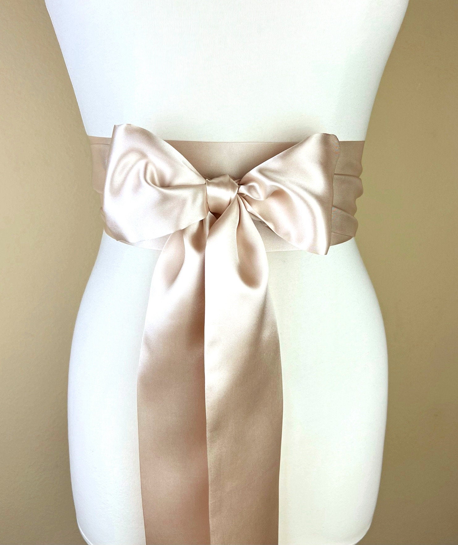 Extra Long Champagne Satin Sash Belt by Satin Swank Extra Long Champagne Satin Sash Belt by Satin Swank