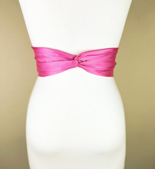Azalea Pink Sash, Deep Pink Satin Sash, Extra Long Sash Belt, Obi Sash, Dark Pink Wedding Dress Sash, Pink Bridesmaid Sash, Satin Swank