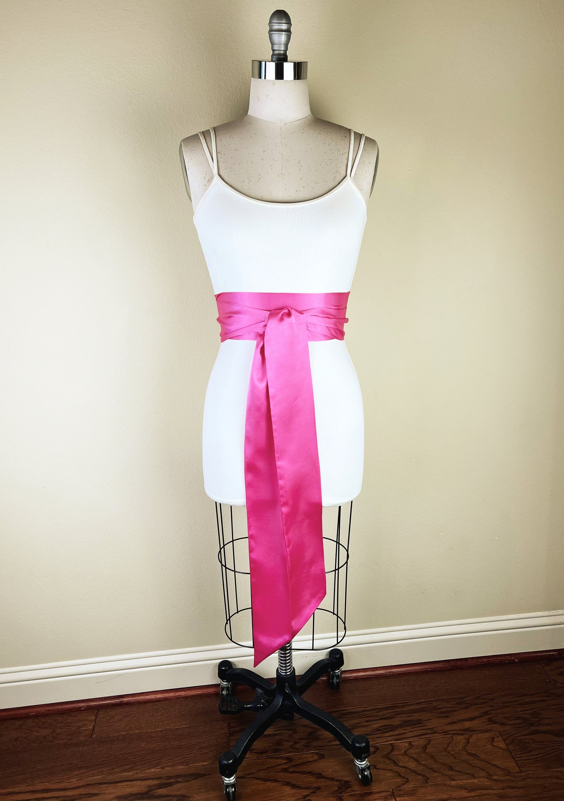 Azalea Pink Sash, Deep Pink Satin Sash, Extra Long Sash Belt, Obi Sash, Dark Pink Wedding Dress Sash, Pink Bridesmaid Sash, Satin Swank