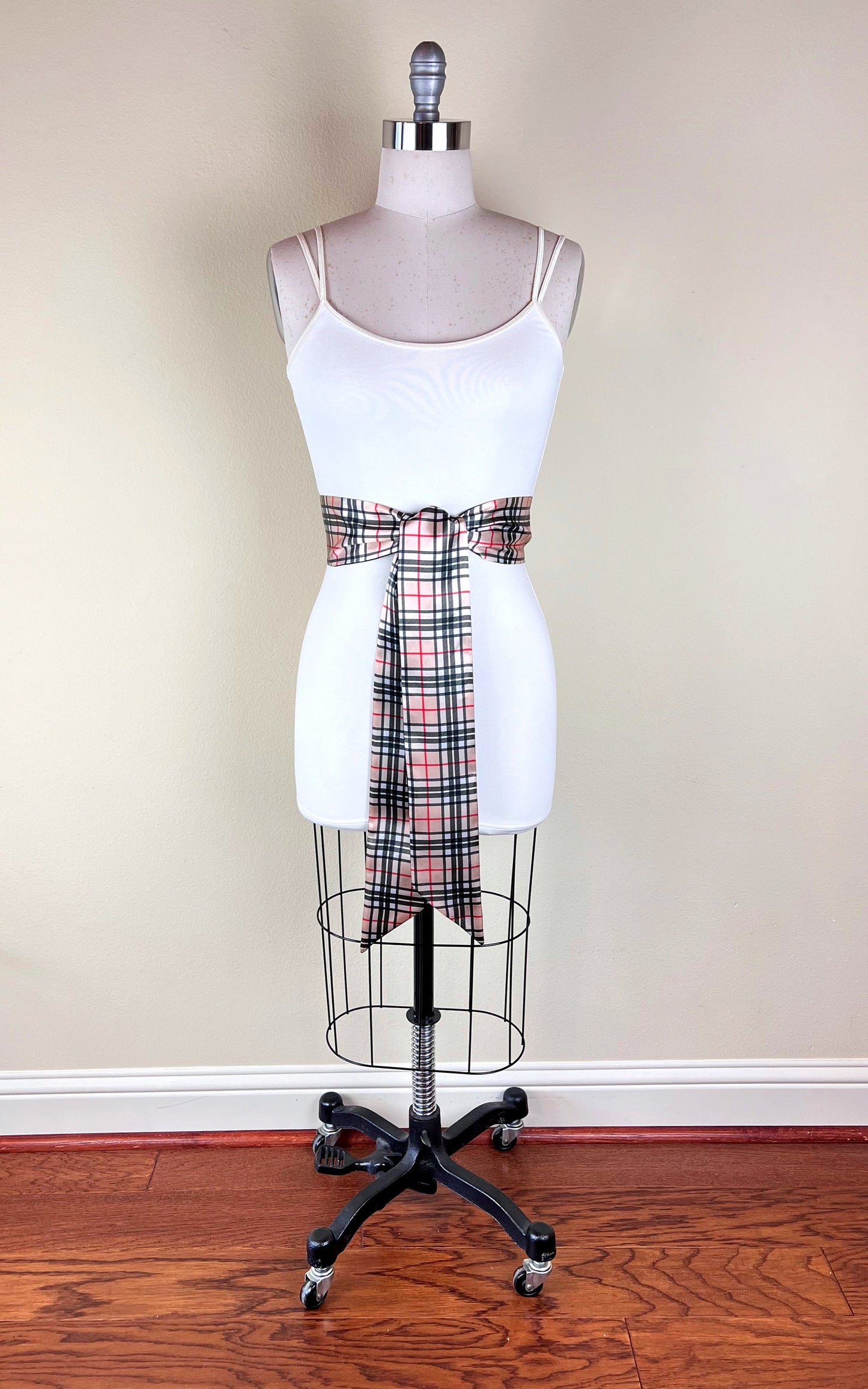 Thomson Camel Tartan Sash, Scottish Tartan Belt, Beige & Black Plaid Sash Belt, Thomson Tartan Accessories, Beige Satin Sash, Satin Swank