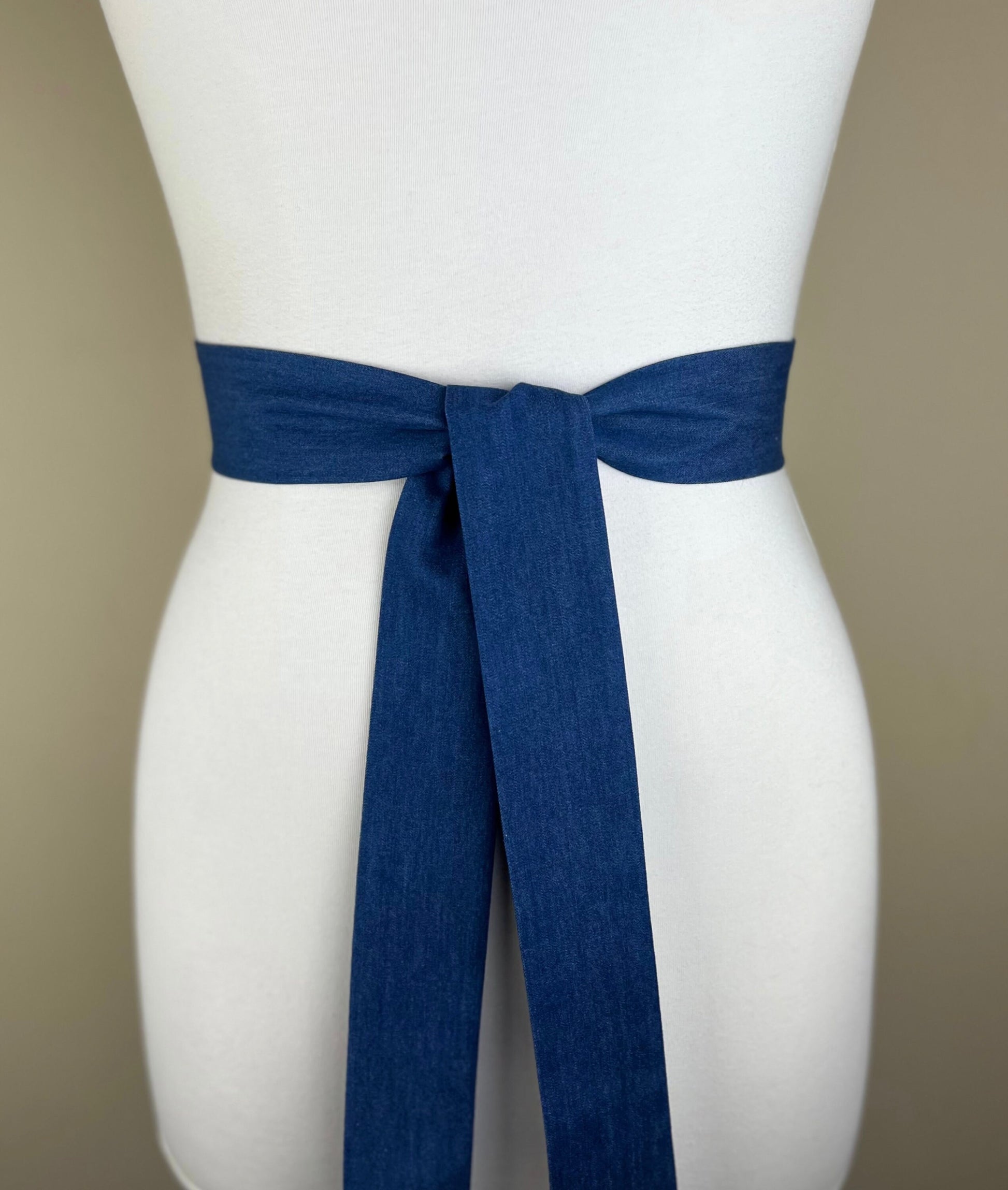 Narrow Denim Sash, Medium Wash Denim Sash, Denim Belt, Denim Accessories, Indigo Sash Belt, Indigo Accessories, Denim Belt, Satin Swank