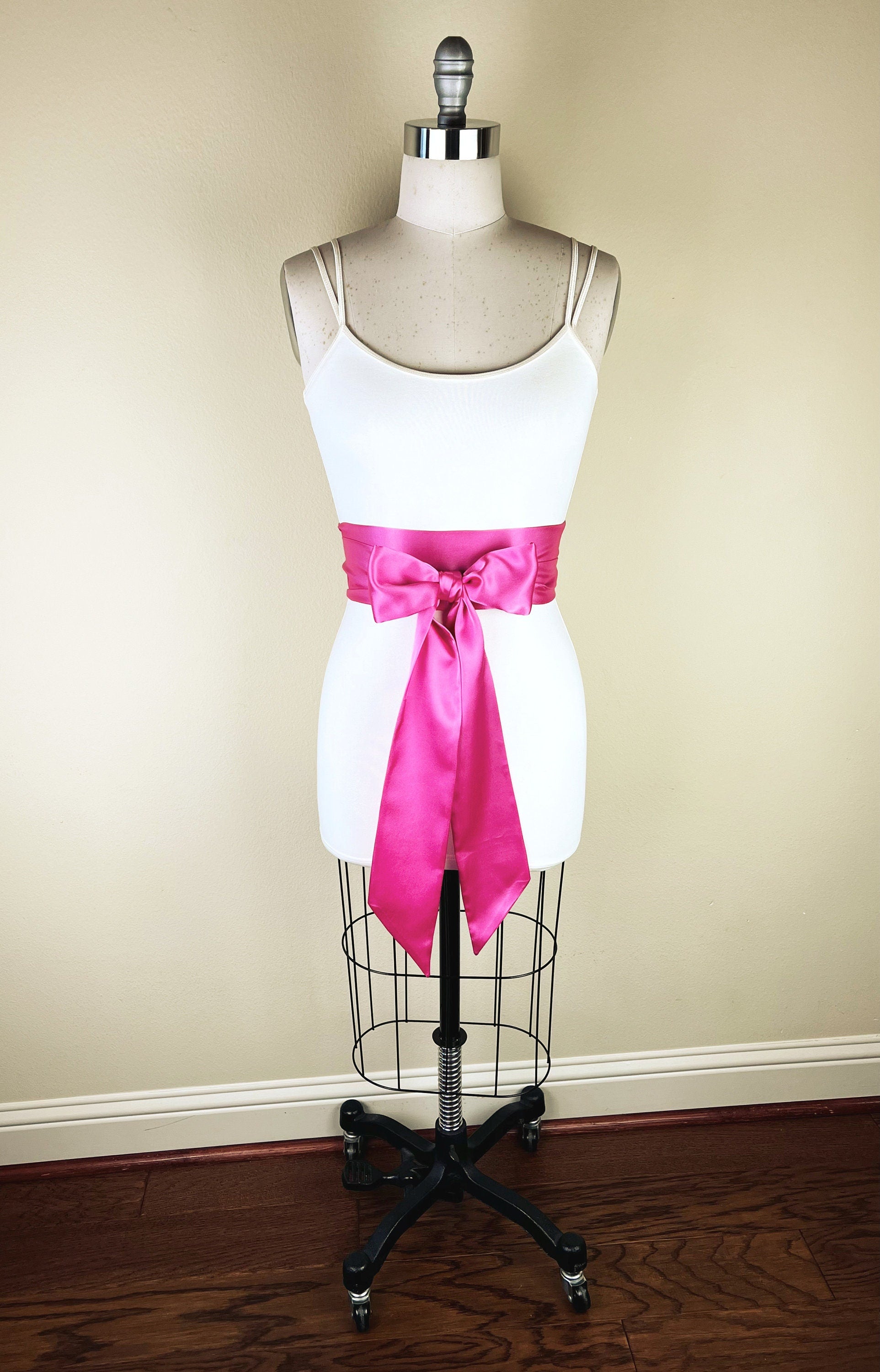 Azalea Pink Sash, Deep Pink Satin Sash, Extra Long Sash Belt, Obi Sash, Dark Pink Wedding Dress Sash, Pink Bridesmaid Sash, Satin Swank