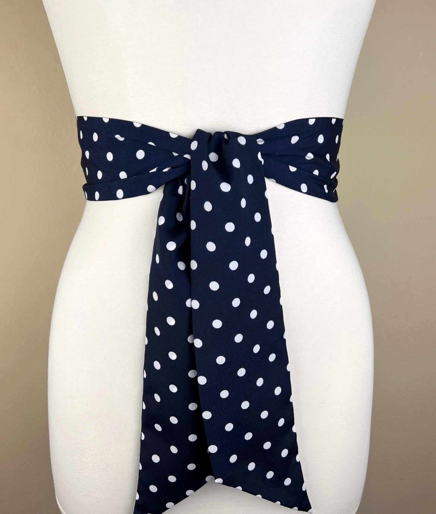 Dark Navy Polka Dot Sash, Wide Navy & White Sash Belt, Navy Dot Sash, White Dot on Navy Sash, Navy Dress Sash, Polka Dot Belt, Satin Swank