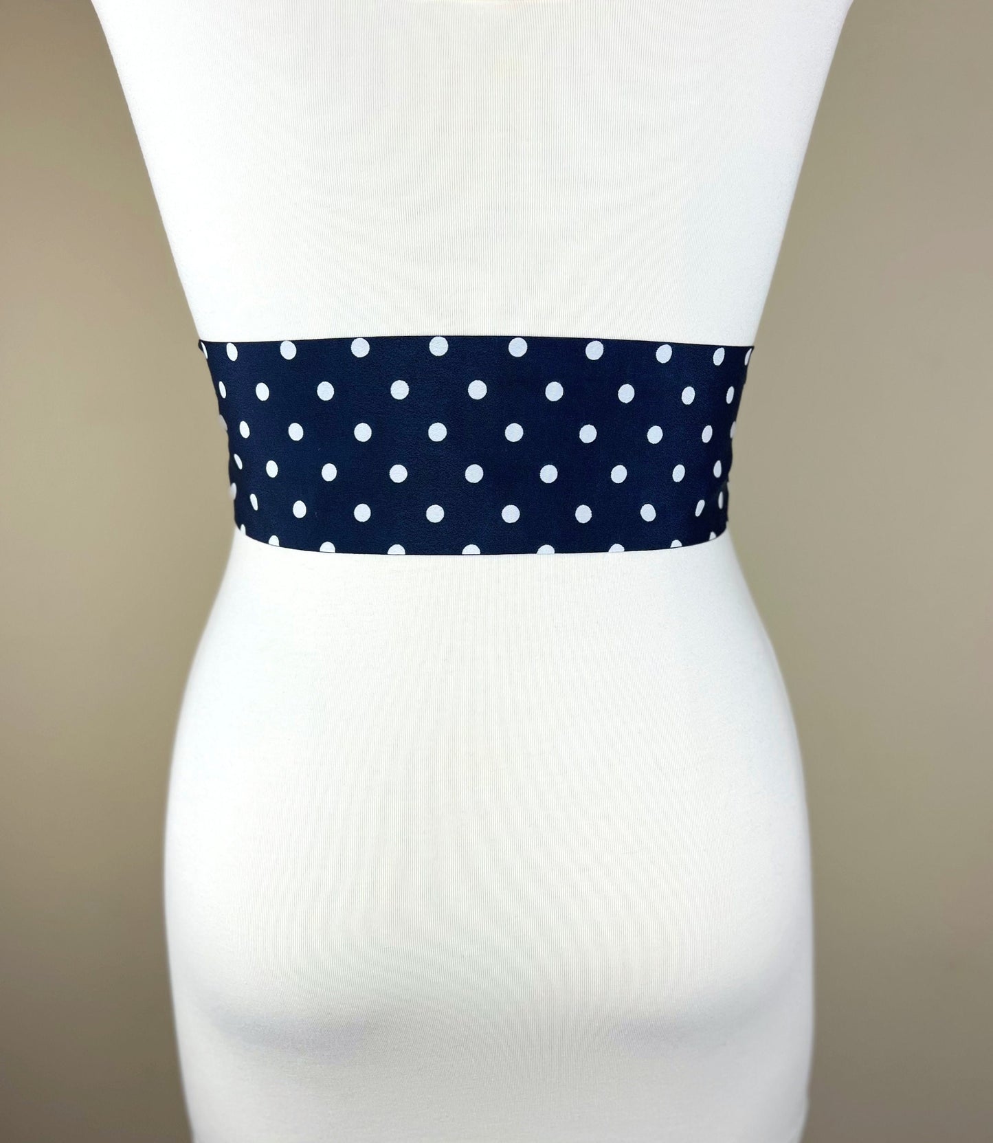 Dark Navy Polka Dot Sash, Wide Navy & White Sash Belt, Navy Dot Sash, White Dot on Navy Sash, Navy Dress Sash, Polka Dot Belt, Satin Swank