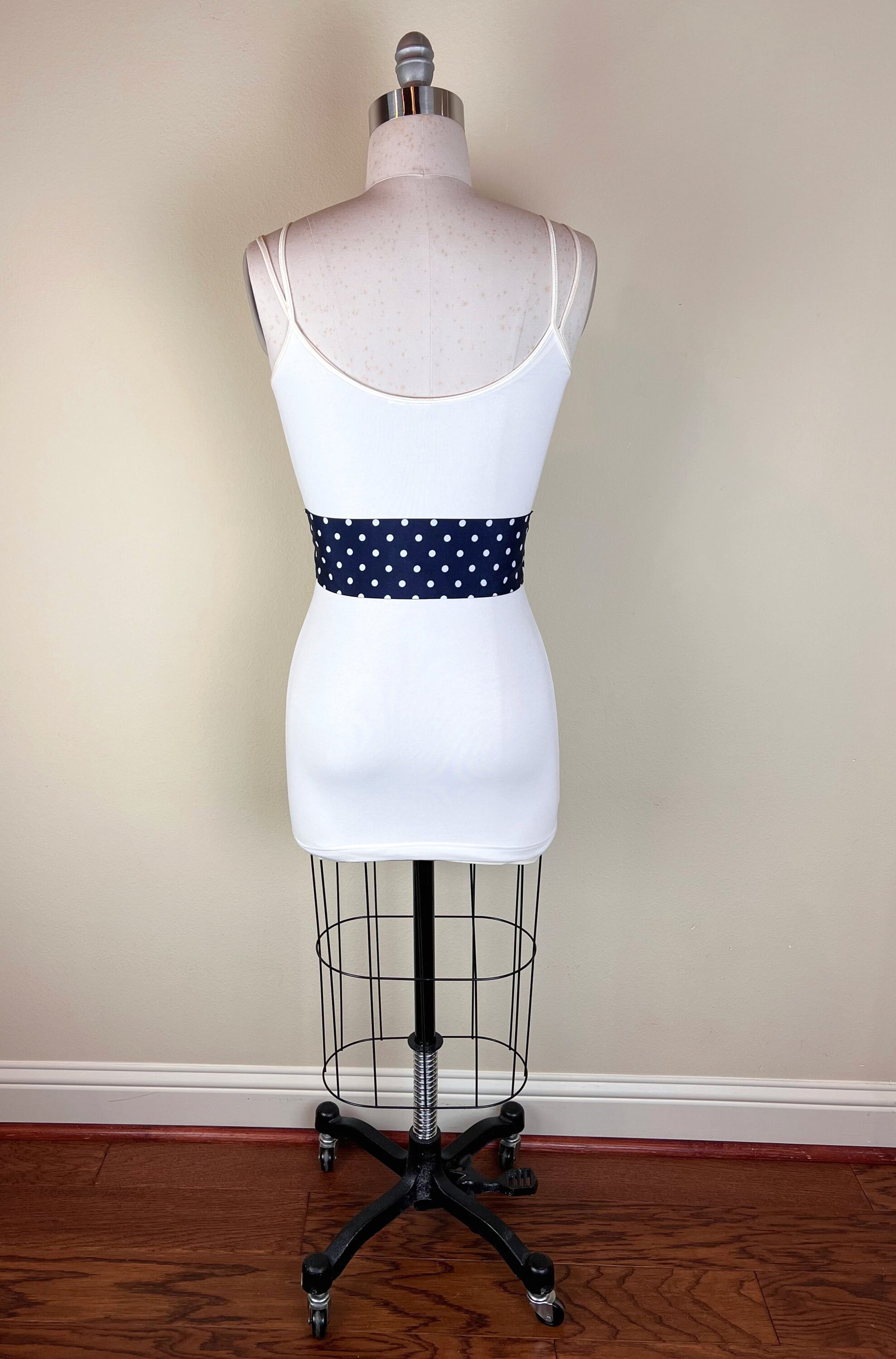 Dark Navy Polka Dot Sash, Wide Navy & White Sash Belt, Navy Dot Sash, White Dot on Navy Sash, Navy Dress Sash, Polka Dot Belt, Satin Swank