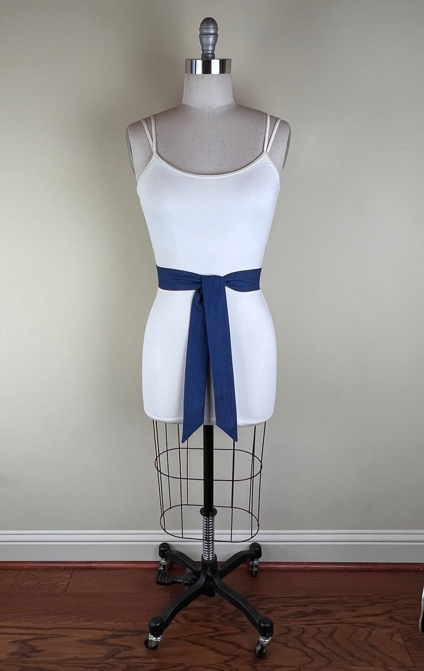 Narrow Denim Sash, Medium Wash Denim Sash, Denim Belt, Denim Accessories, Indigo Sash Belt, Indigo Accessories, Denim Belt, Satin Swank