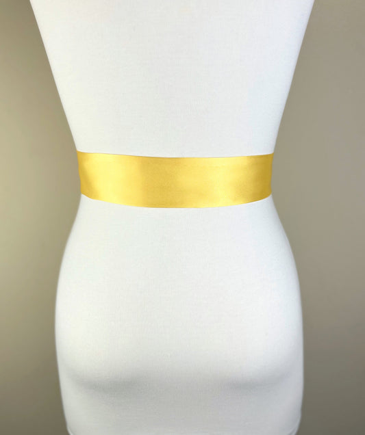 Narrow Sunny Yellow Sash, Yellow Satin Sash Belt, Yellow Dress Sash, Yellow Wedding Dress Sash, Yellow Bridesmaid Dress Sash, Satin Swank