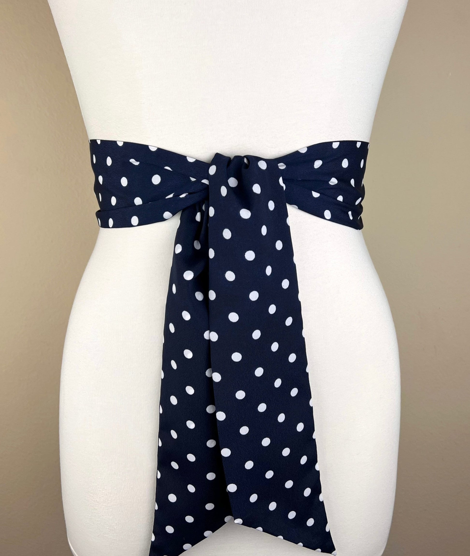 Dark Navy Polka Dot Sash, Wide Navy & White Sash Belt, Navy Dot Sash, White Dot on Navy Sash, Navy Dress Sash, Polka Dot Belt, Satin Swank
