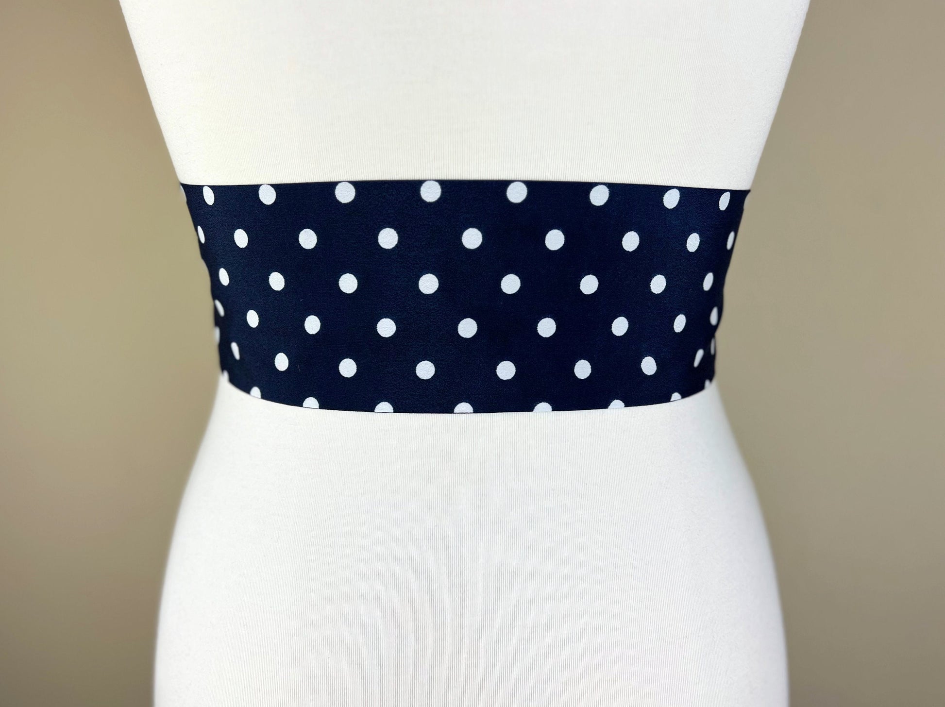 Dark Navy Polka Dot Sash, Wide Navy & White Sash Belt, Navy Dot Sash, White Dot on Navy Sash, Navy Dress Sash, Polka Dot Belt, Satin Swank