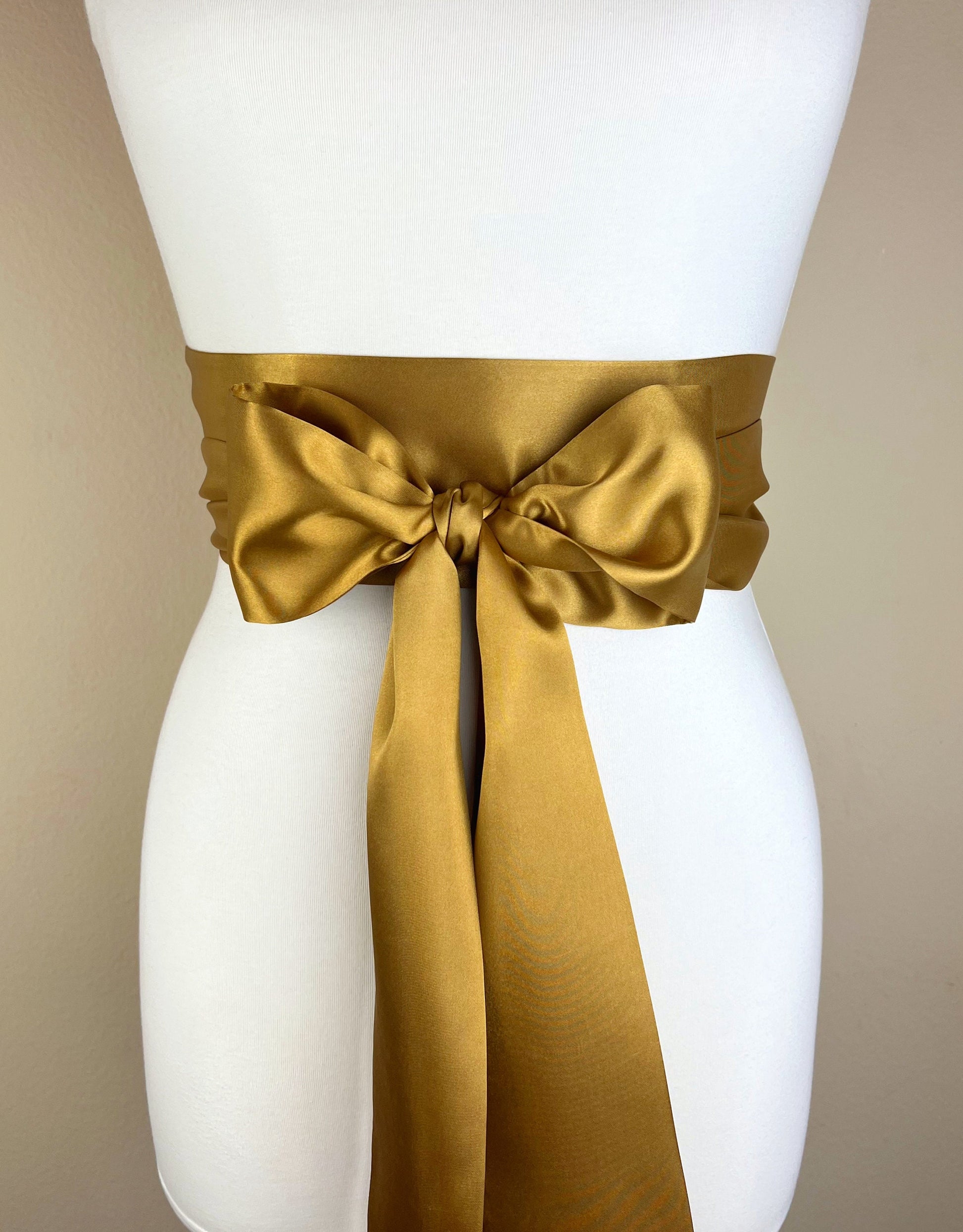 Antique Gold Sash, Old Gold Satin Sash, Deep Gold Sash Belt, Extra Long Sash Belt, Bridal Sash, Dark Gold Wedding Dress Sash, Satin Swank