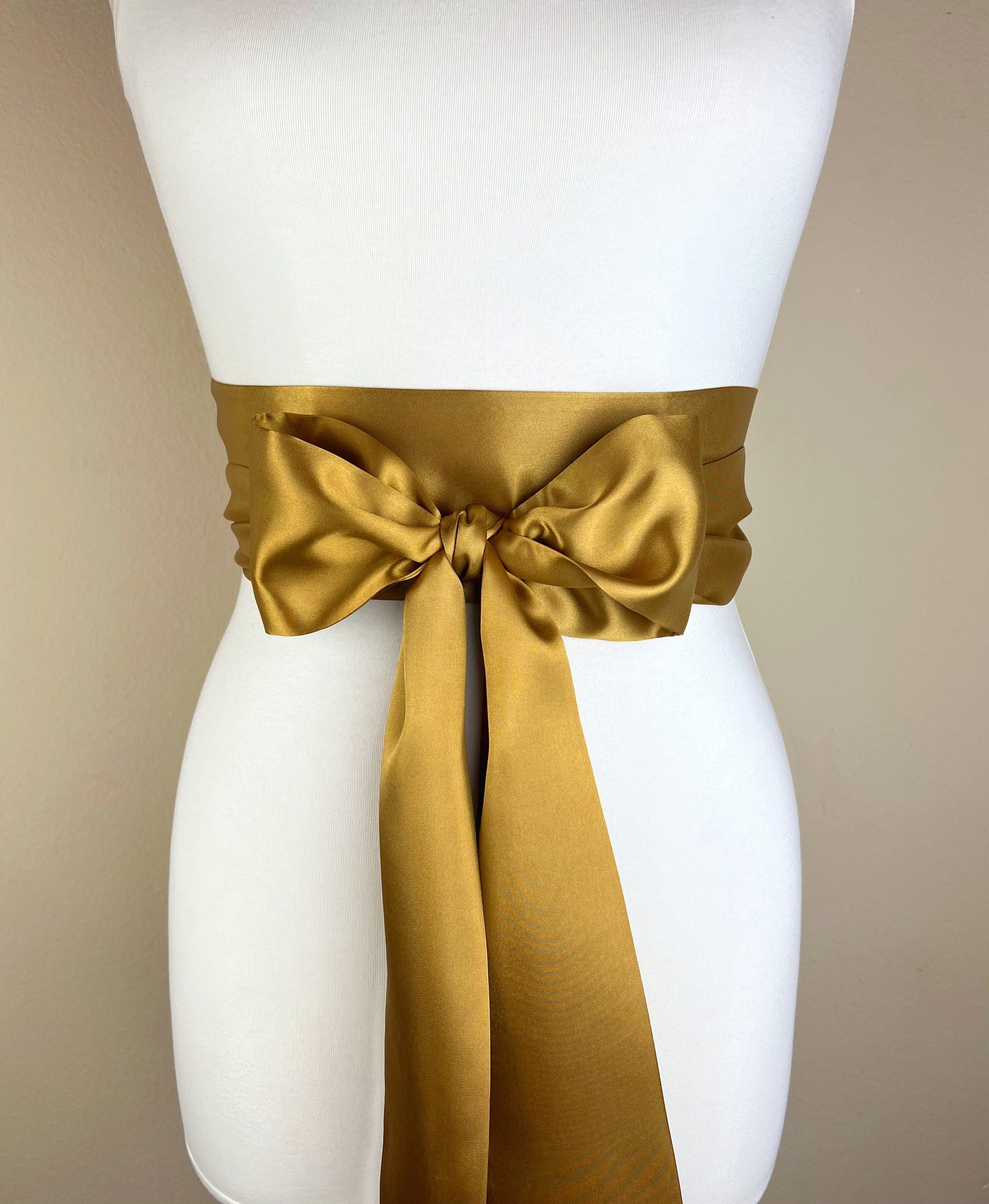 Antique Gold Sash, Old Gold Satin Sash, Deep Gold Sash Belt, Extra Long Sash Belt, Bridal Sash, Dark Gold Wedding Dress Sash, Satin Swank
