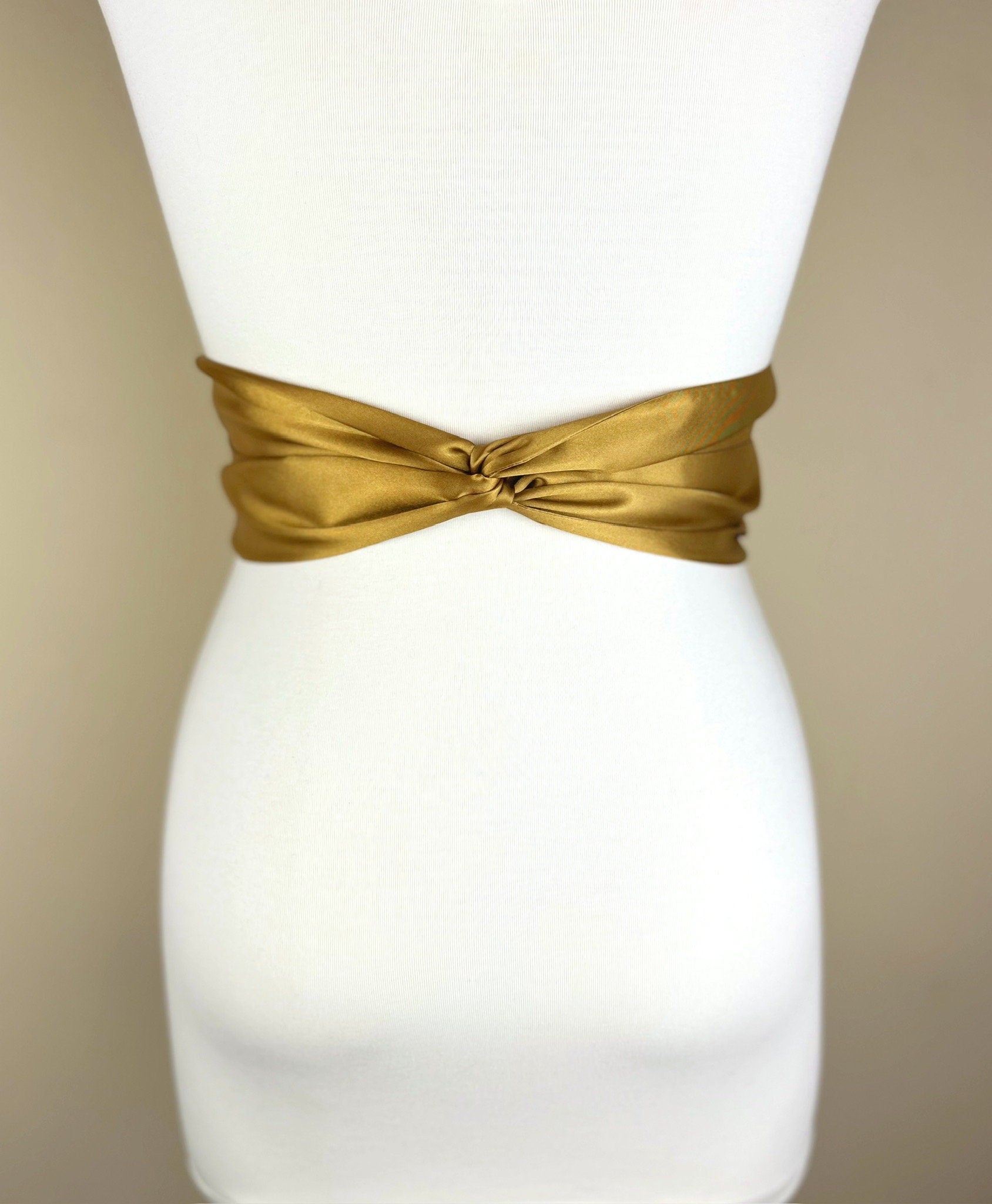 Antique Gold Sash, Old Gold Satin Sash, Deep Gold Sash Belt, Extra Long Sash Belt, Bridal Sash, Dark Gold Wedding Dress Sash, Satin Swank