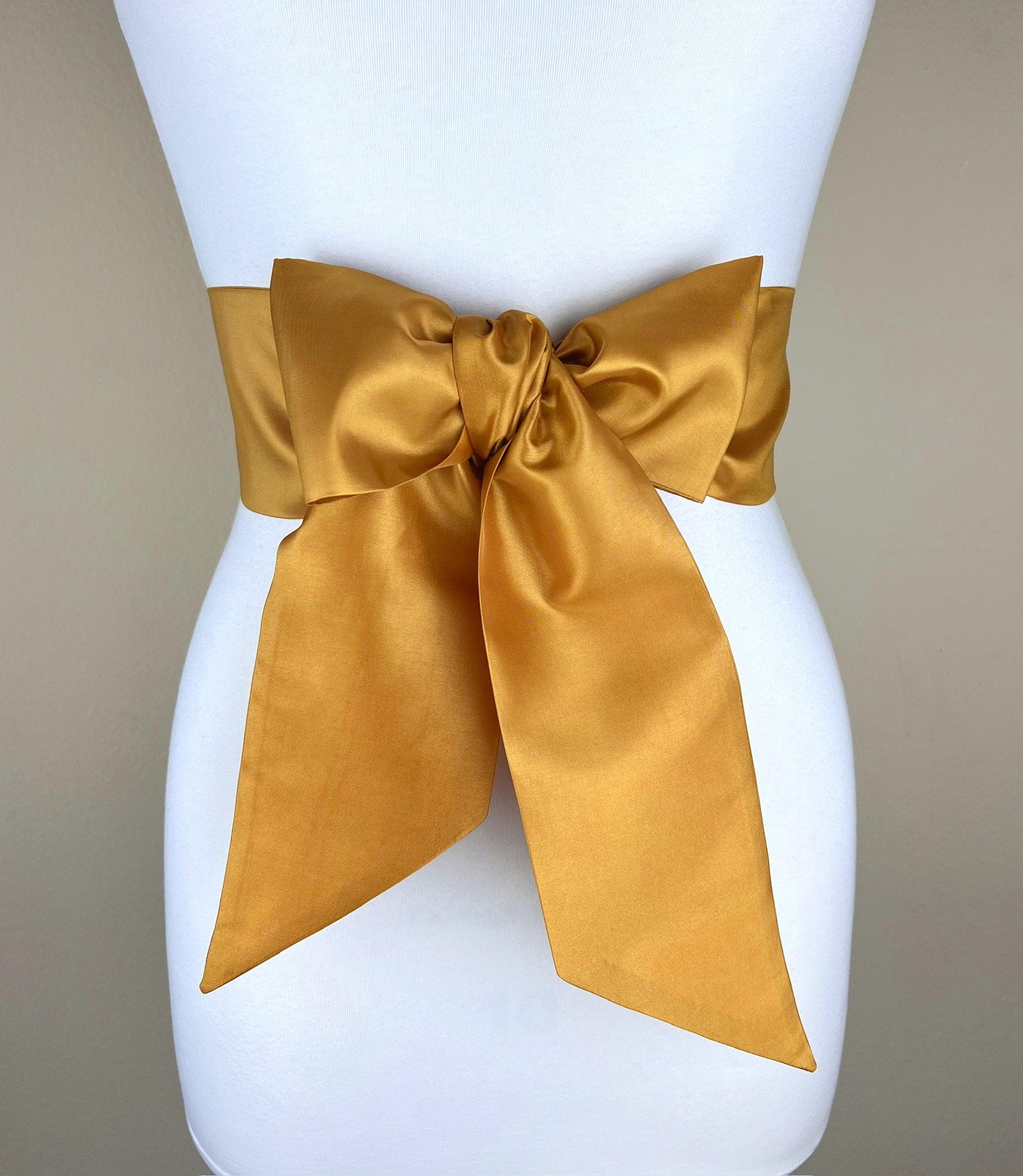 Crisp Taffeta Sash in Harvest Gold, Dark Gold Taffeta Bow Belt, Deep Gold Dress Sash, Taffeta Dress Sash, Antique Gold Sash, Satin Swank