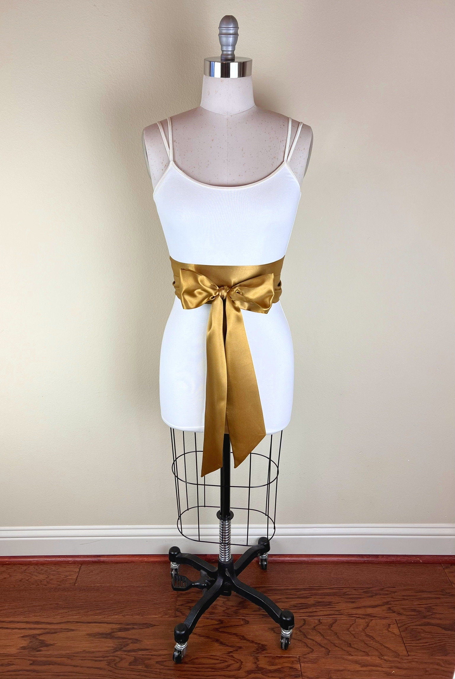 Antique Gold Sash, Old Gold Satin Sash, Deep Gold Sash Belt, Extra Long Sash Belt, Bridal Sash, Dark Gold Wedding Dress Sash, Satin Swank