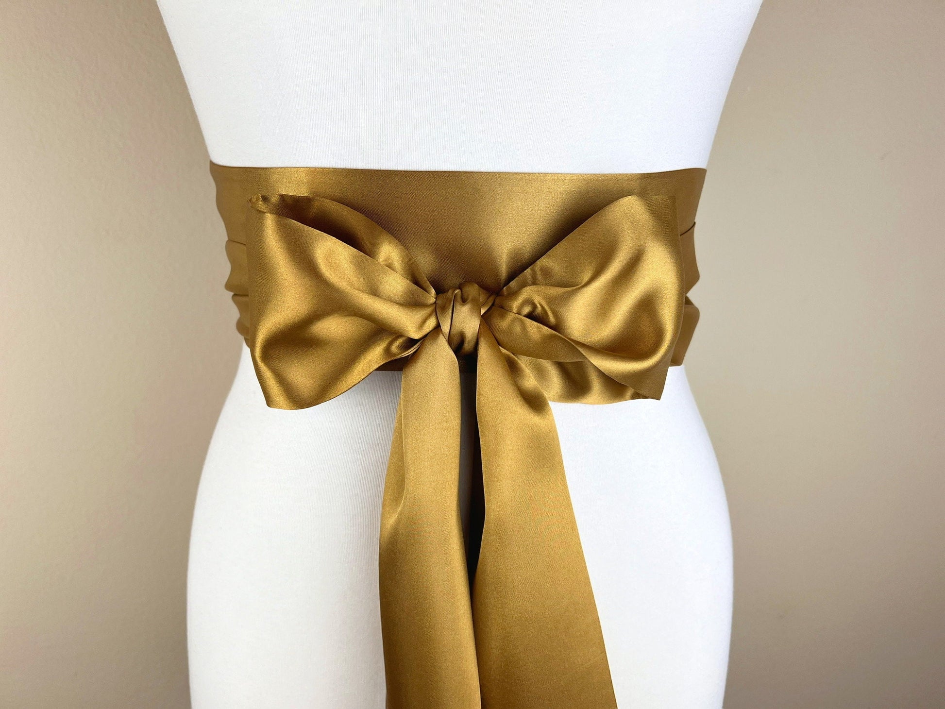 Antique Gold Sash, Old Gold Satin Sash, Deep Gold Sash Belt, Extra Long Sash Belt, Bridal Sash, Dark Gold Wedding Dress Sash, Satin Swank