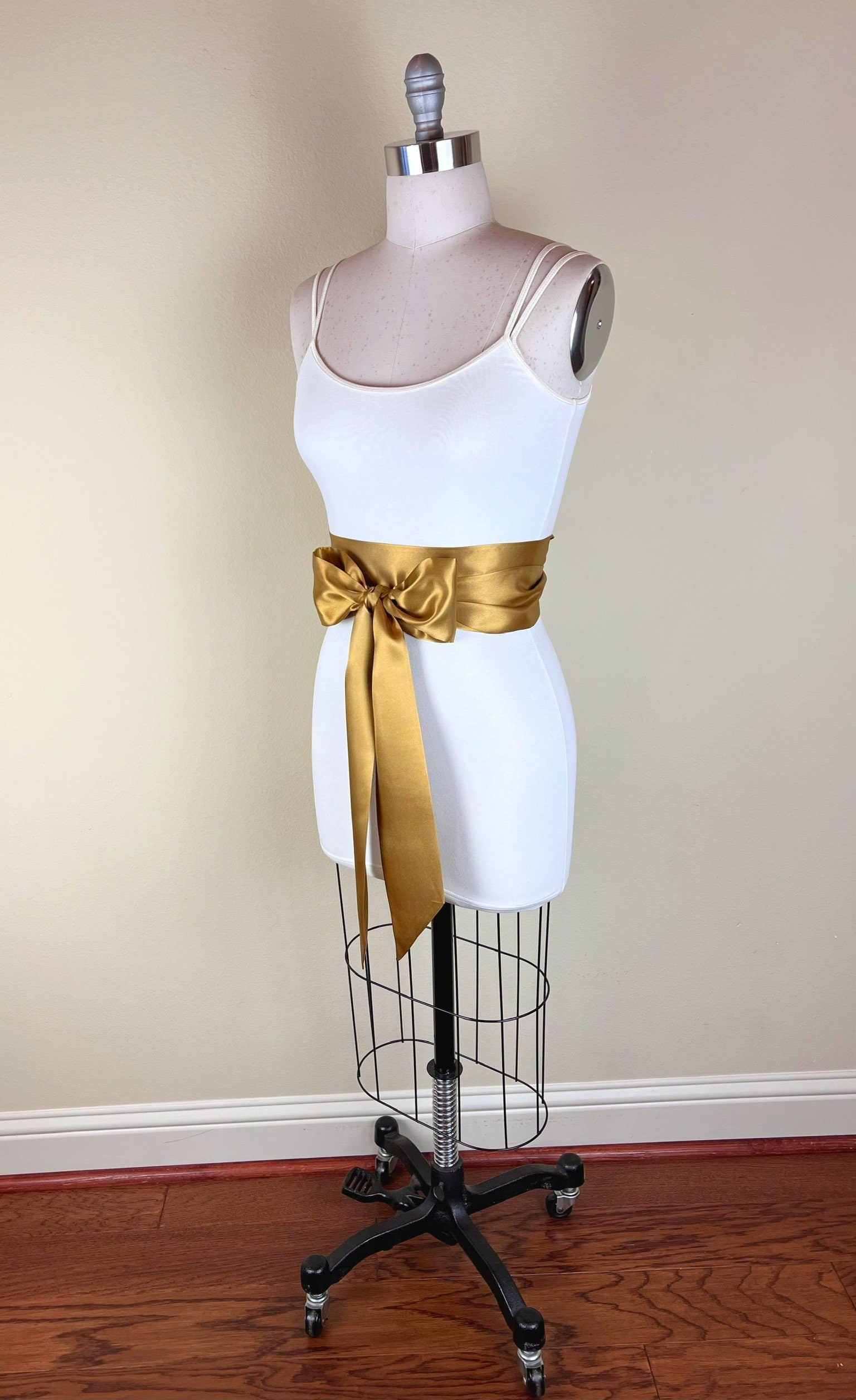 Antique Gold Sash, Old Gold Satin Sash, Deep Gold Sash Belt, Extra Long Sash Belt, Bridal Sash, Dark Gold Wedding Dress Sash, Satin Swank