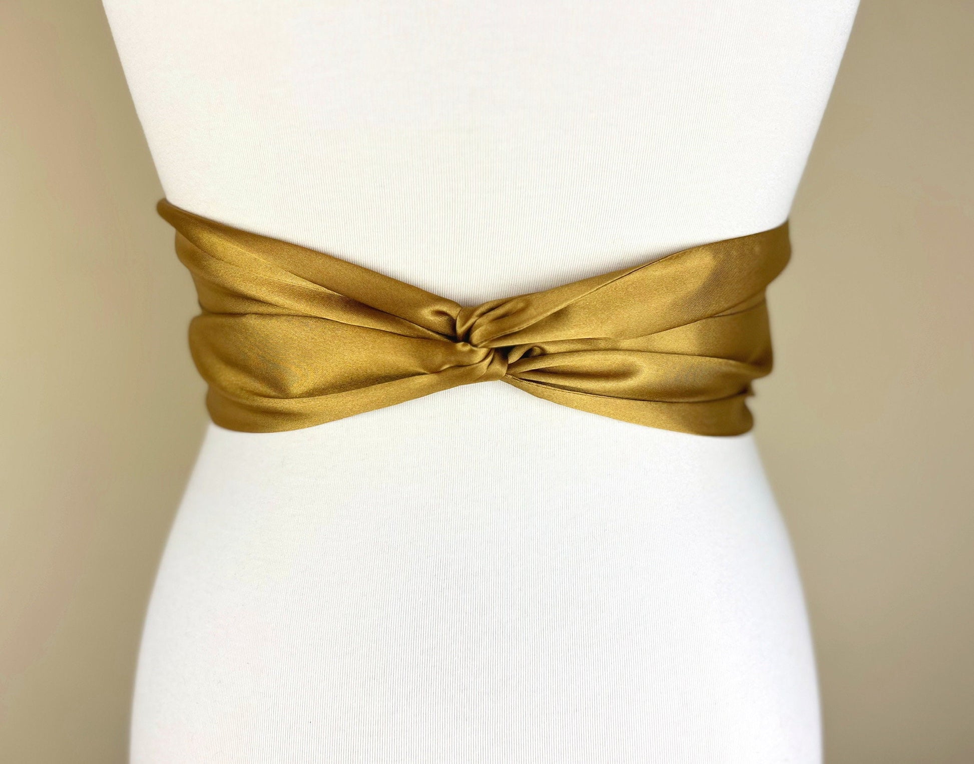 Antique Gold Sash, Old Gold Satin Sash, Deep Gold Sash Belt, Extra Long Sash Belt, Bridal Sash, Dark Gold Wedding Dress Sash, Satin Swank