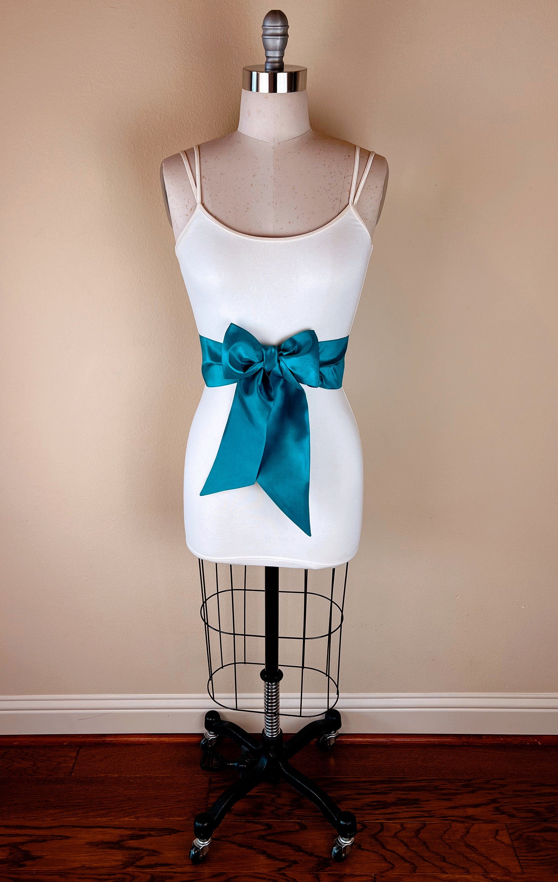 Crisp Taffeta Sash in Teal Jewel, Dark Teal Taffeta Bow Belt, Deep Teal Dress Sash, Taffeta Dress Sash, Jewel-tone Teal Sash, Satin Swank