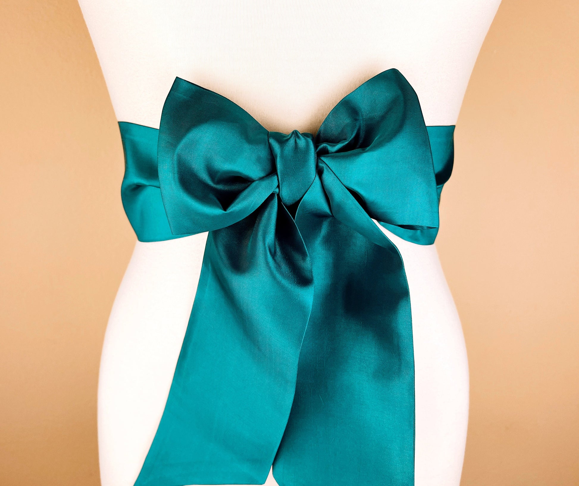 Crisp Taffeta Sash in Teal Jewel, Dark Teal Taffeta Bow Belt, Deep Teal Dress Sash, Taffeta Dress Sash, Jewel-tone Teal Sash, Satin Swank