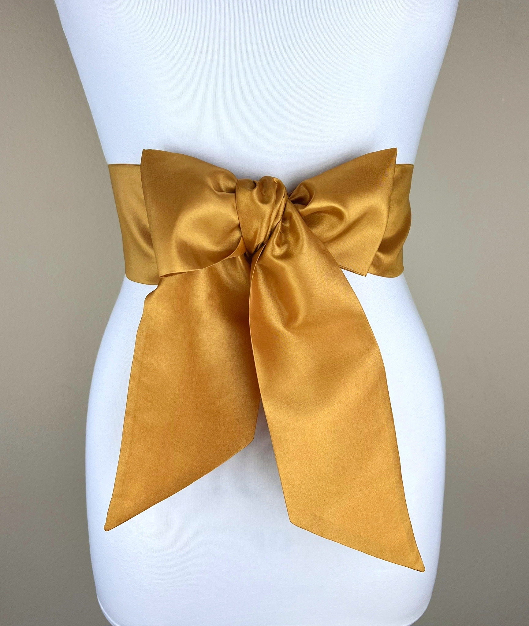 Crisp Taffeta Sash in Harvest Gold, Dark Gold Taffeta Bow Belt, Deep Gold Dress Sash, Taffeta Dress Sash, Antique Gold Sash, Satin Swank