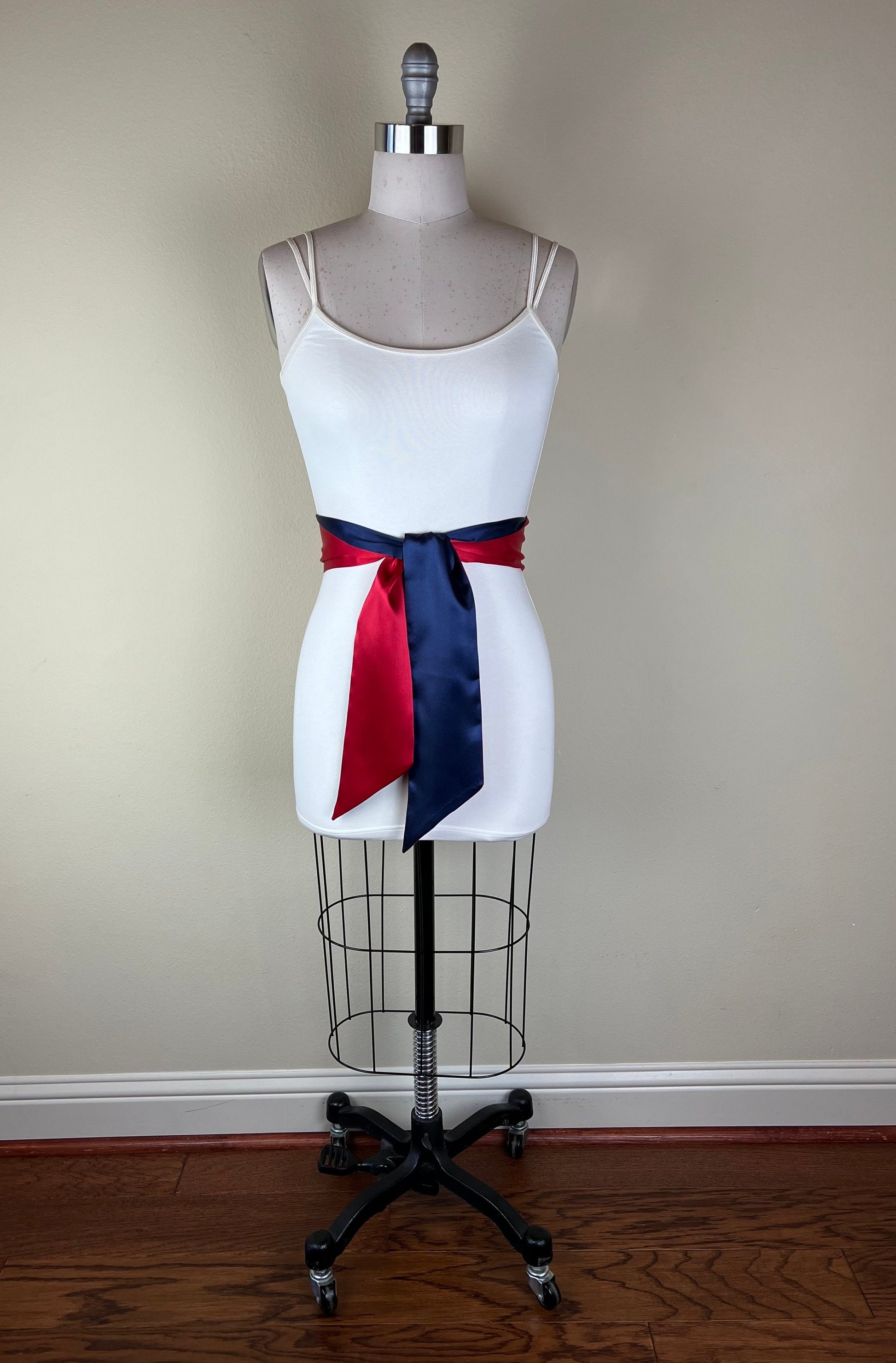 Color Block Navy & Red Satin Sash, Navy Sash Belt, Wide Navy and Red Wedding, Red, White Blue Wedding, Bridesmaid Sash, Satin Swank