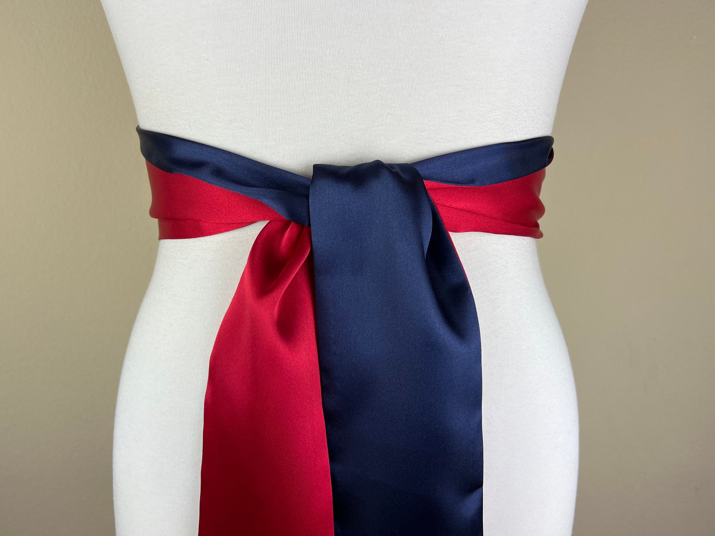 Color Block Navy & Red Satin Sash, Navy Sash Belt, Wide Navy and Red Wedding, Red, White Blue Wedding, Bridesmaid Sash, Satin Swank