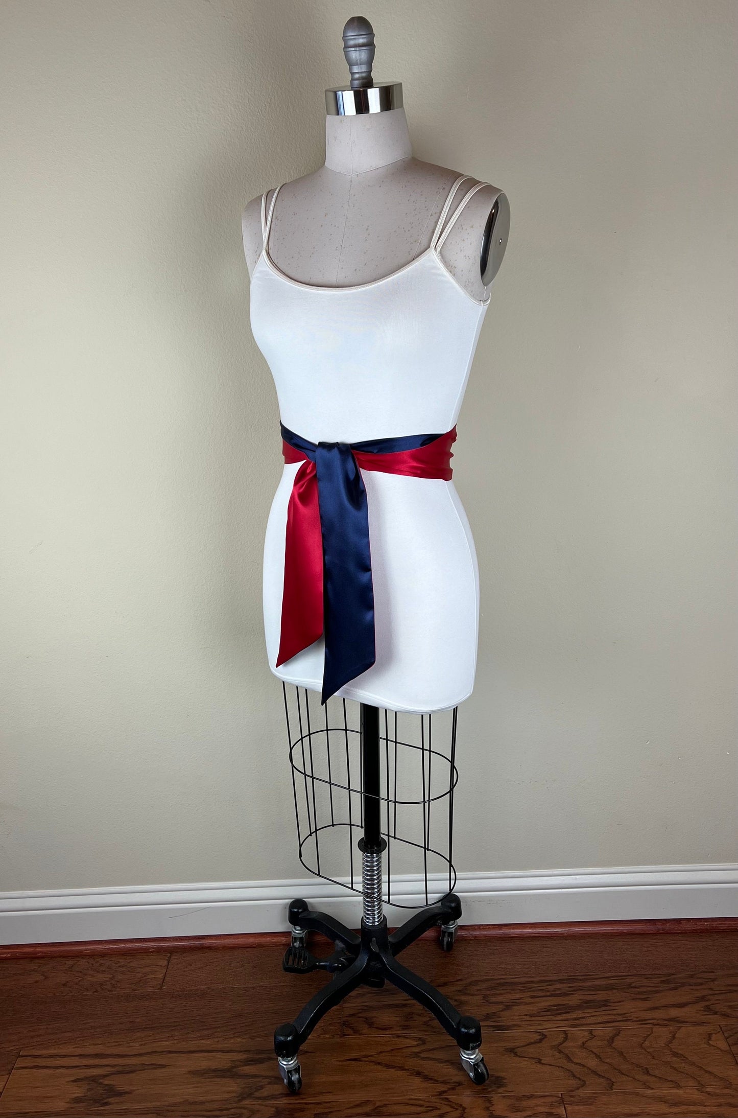 Color Block Navy & Red Satin Sash, Navy Sash Belt, Wide Navy and Red Wedding, Red, White Blue Wedding, Bridesmaid Sash, Satin Swank