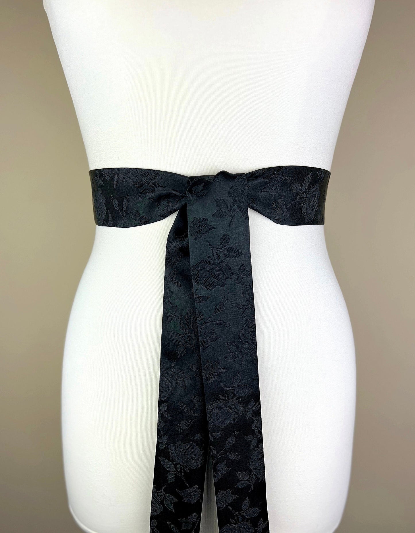 Narrow Black Satin Sash in Rose Jacquard, Black Rose Sash, Black Sash, Wedding Dress Sash, Bridesmaid Sash, Black Wedding, Satin Swank