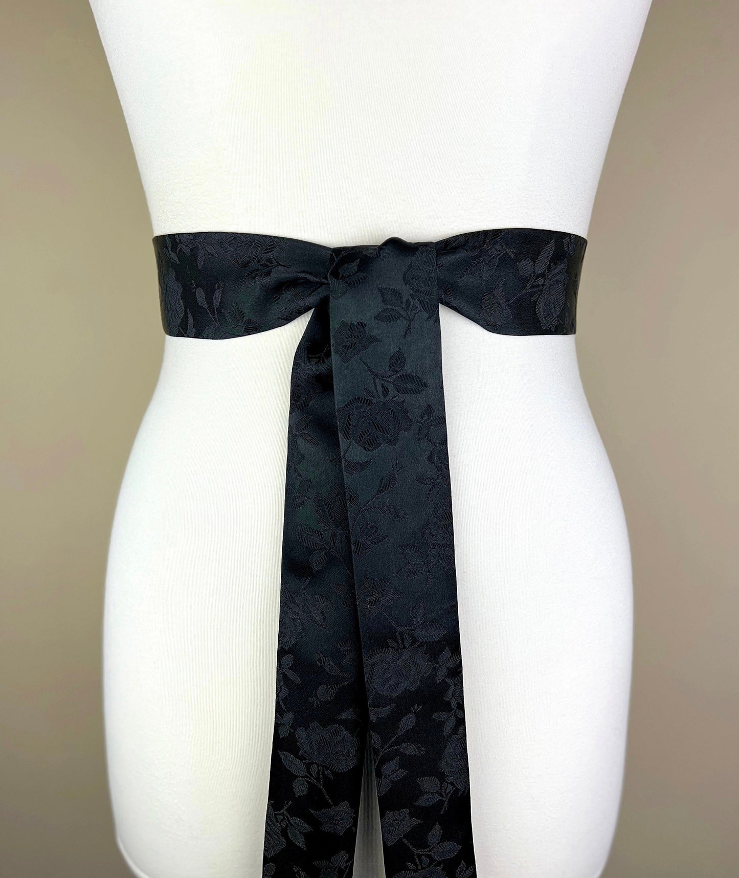 Narrow Black Satin Sash in Rose Jacquard, Black Rose Sash, Black Sash, Wedding Dress Sash, Bridesmaid Sash, Black Wedding, Satin Swank