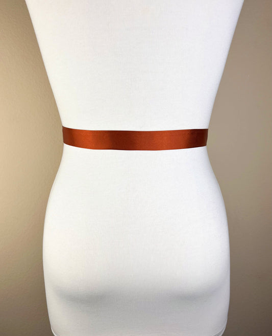 Extra Narrow Burnt Orange Sash, Dark Orange Satin Sash, Skinny Sash Belt, Thin Sash Belt, Skinny Orange Belt, Satin Orange Sash, Satin Swank