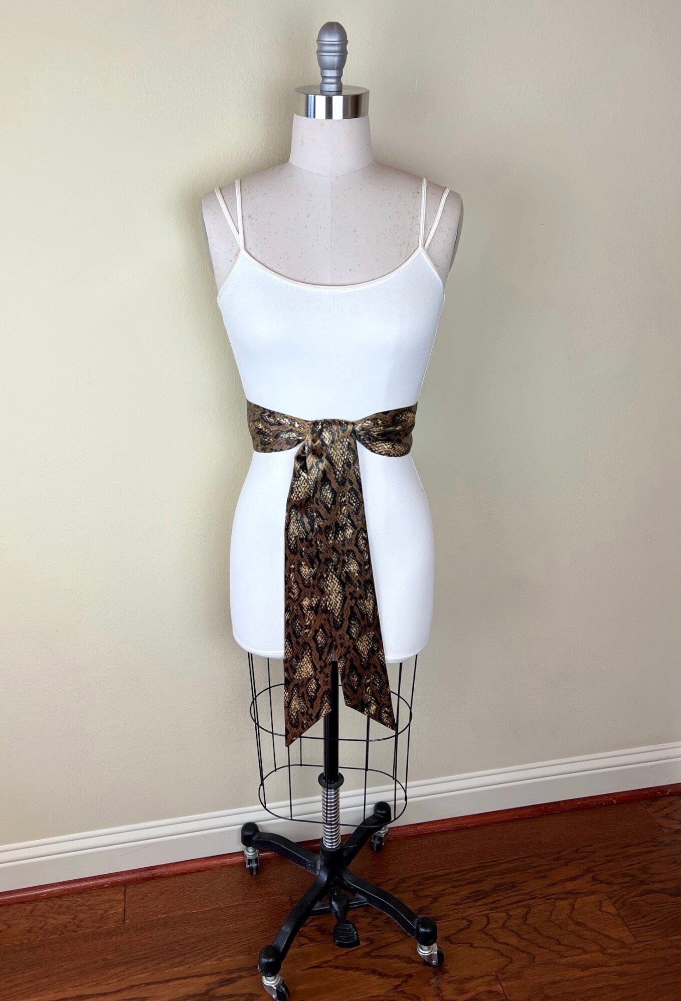 Bronze Python Print Sash, Brown & Gold Snakeskin Print Sash Belt, Python Print Sash, Brown Snake Print Sash, Snake Print Satin, Satin Swank