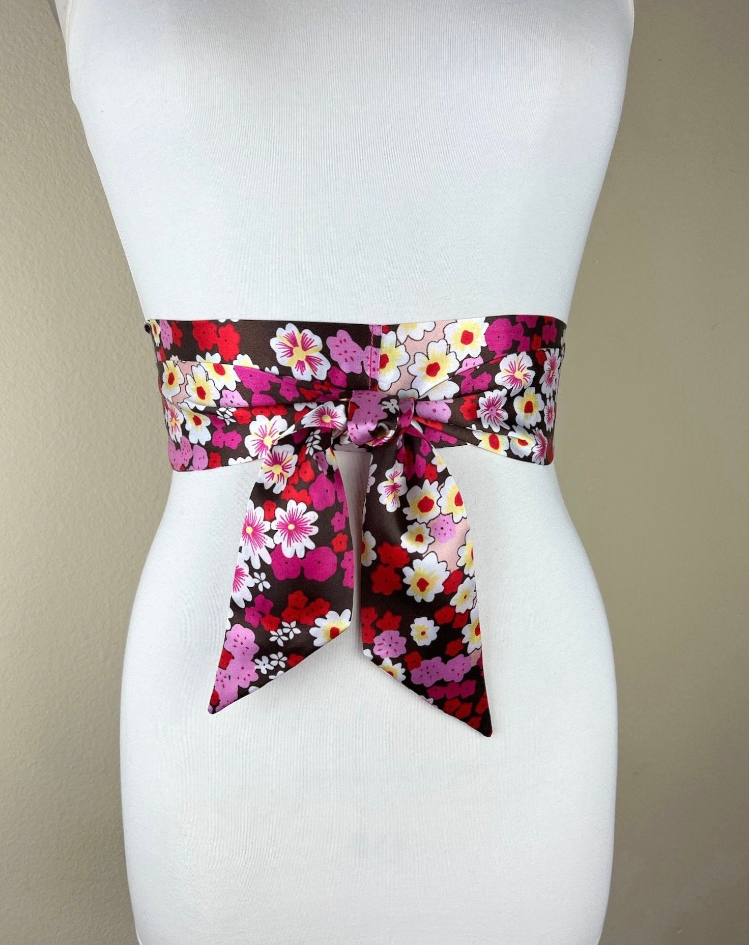 1960s Mod Print Sash Belt, Retro Accessories, 60s Style Print Sash, Vintage Floral Print Accessories, Pink Floral Print Sash, Satin Swank