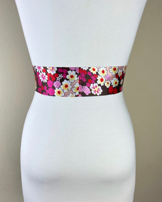 1960s Mod Print Sash Belt, Retro Accessories, 60s Style Print Sash, Vintage Floral Print Accessories, Pink Floral Print Sash, Satin Swank