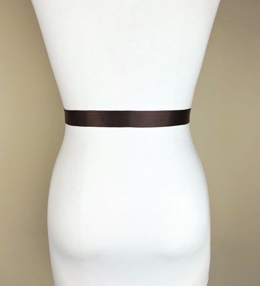 Extra Narrow Dark Brown Sash, Dark Chocolate Brown Satin Sash, Skinny Sash Belt, Narrow Sash Belt, Skinny Brown Sash Belt, Satin Swank